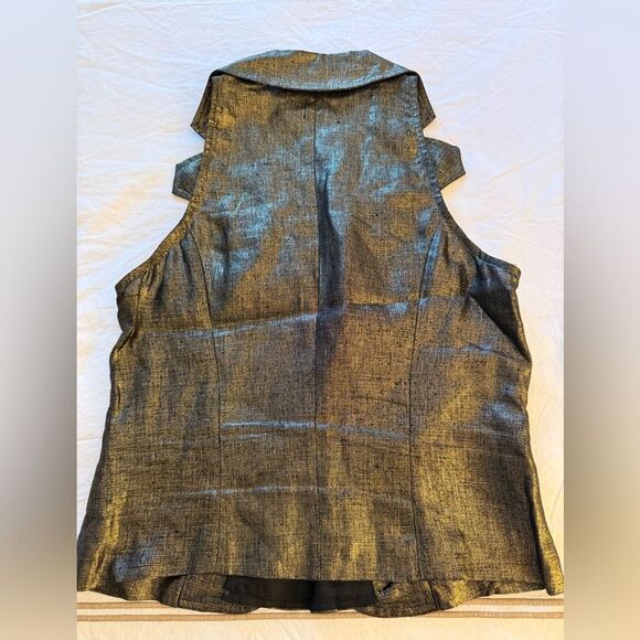 Richmond X Sleeveless Crop Top/Vest in Black/Metallic Gold Linen. Size Small. - Picture 2 of 6